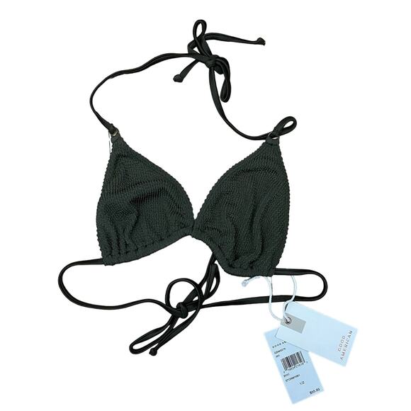 Good American Always Fits Tiny Ties Bikini Top Stormy Green Size 1/2 - Picture 1 of 6